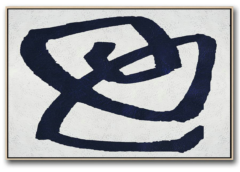 Pretty Abstract Paintings,Horizontal Navy Painting Abstract Minimalist Art On Canvas,Hand Paint Abstract Painting